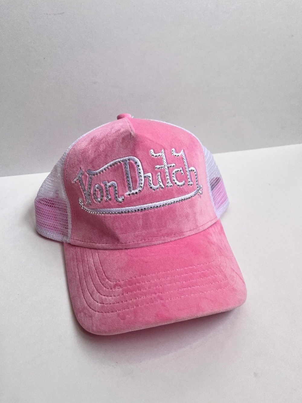 Pink Velvet Von Dutch Rhinestones Snapback Trucker Hat